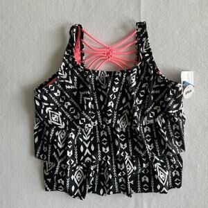 Arizona Jean Co Women's Plus Layered Swim Top XXL 20 1/2 PLUS Black White Coral
